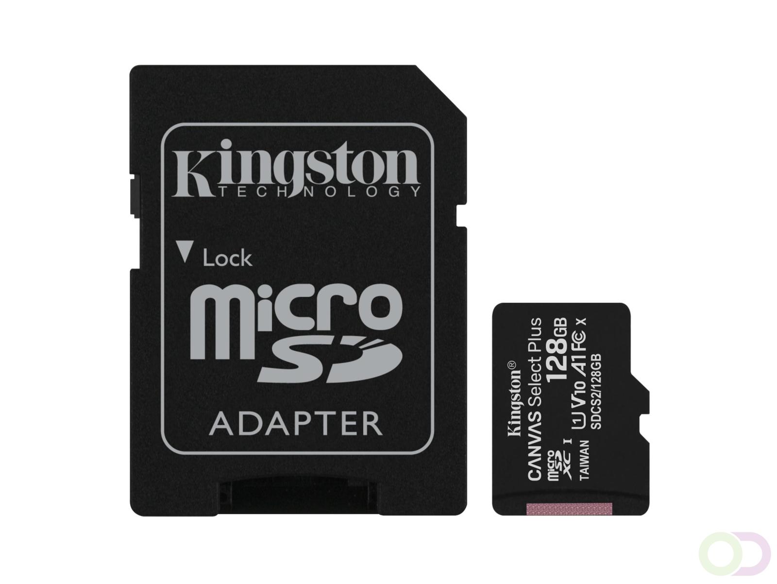 Kingston Technology Canvas Select 128GB micSDXC Plus 100R A1 C10 kaart ADP (SDCS2/128GB)