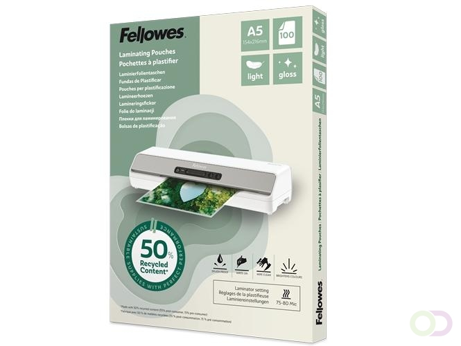 A5 Lamineerhoezen 50% gerecycled materiaal - Light, Glanzend, pak 100 stuks