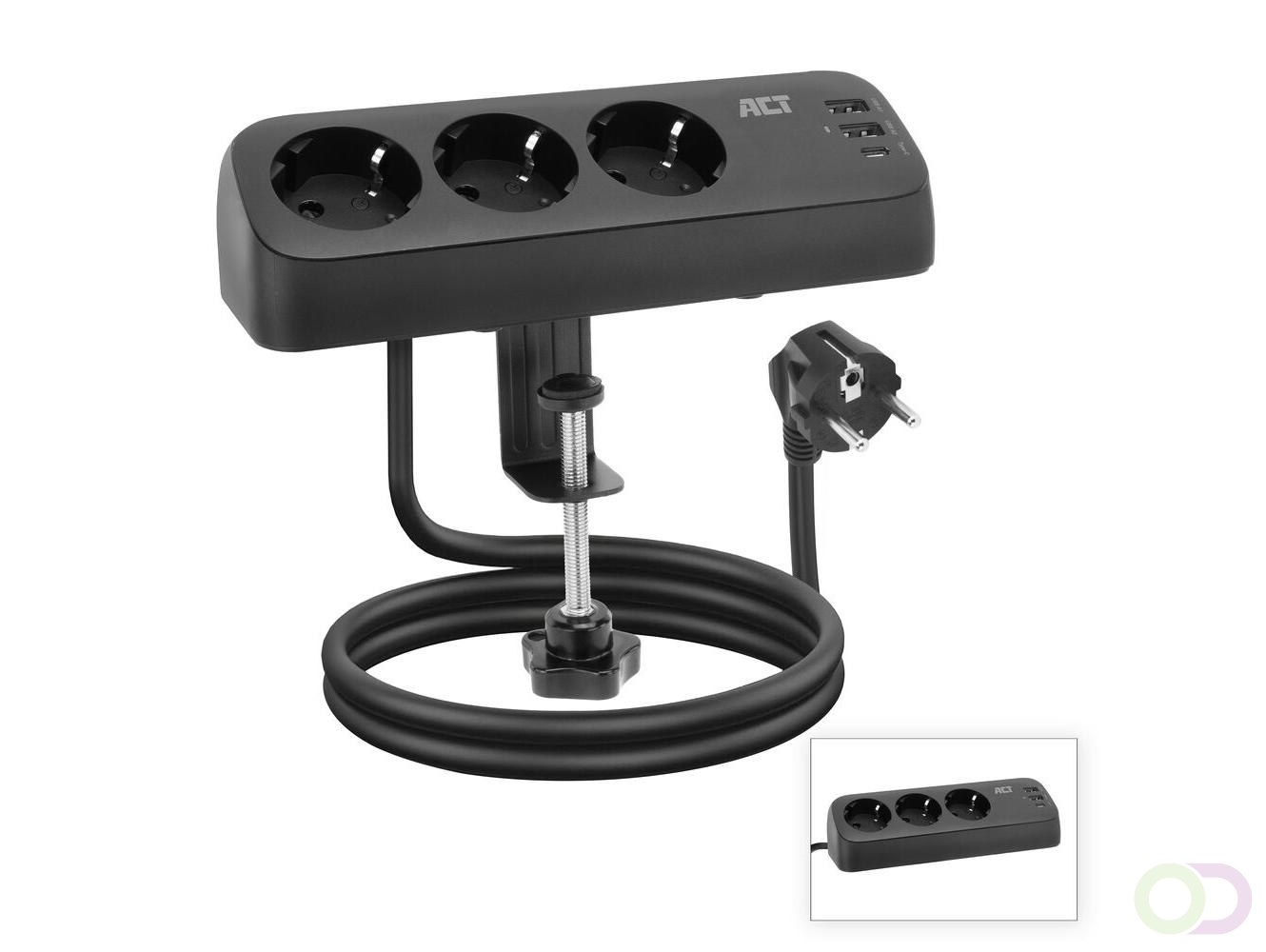 ACT Stekkerdoos met 3 type-F stopcontacten, 30W Power Delivery, USB Type-C/A poorten, kabellengte 1,5 meter (AC2480)