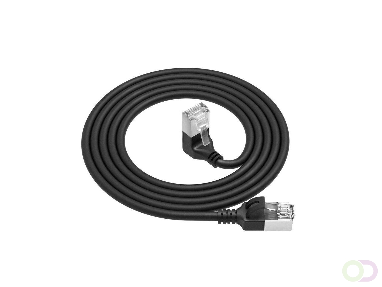 ACT Zwarte 3 m U/FTP CAT6A LSZH Slimline patchkabel met RJ45 connectoren recht naar 90?? haaks rechts (DA3903)