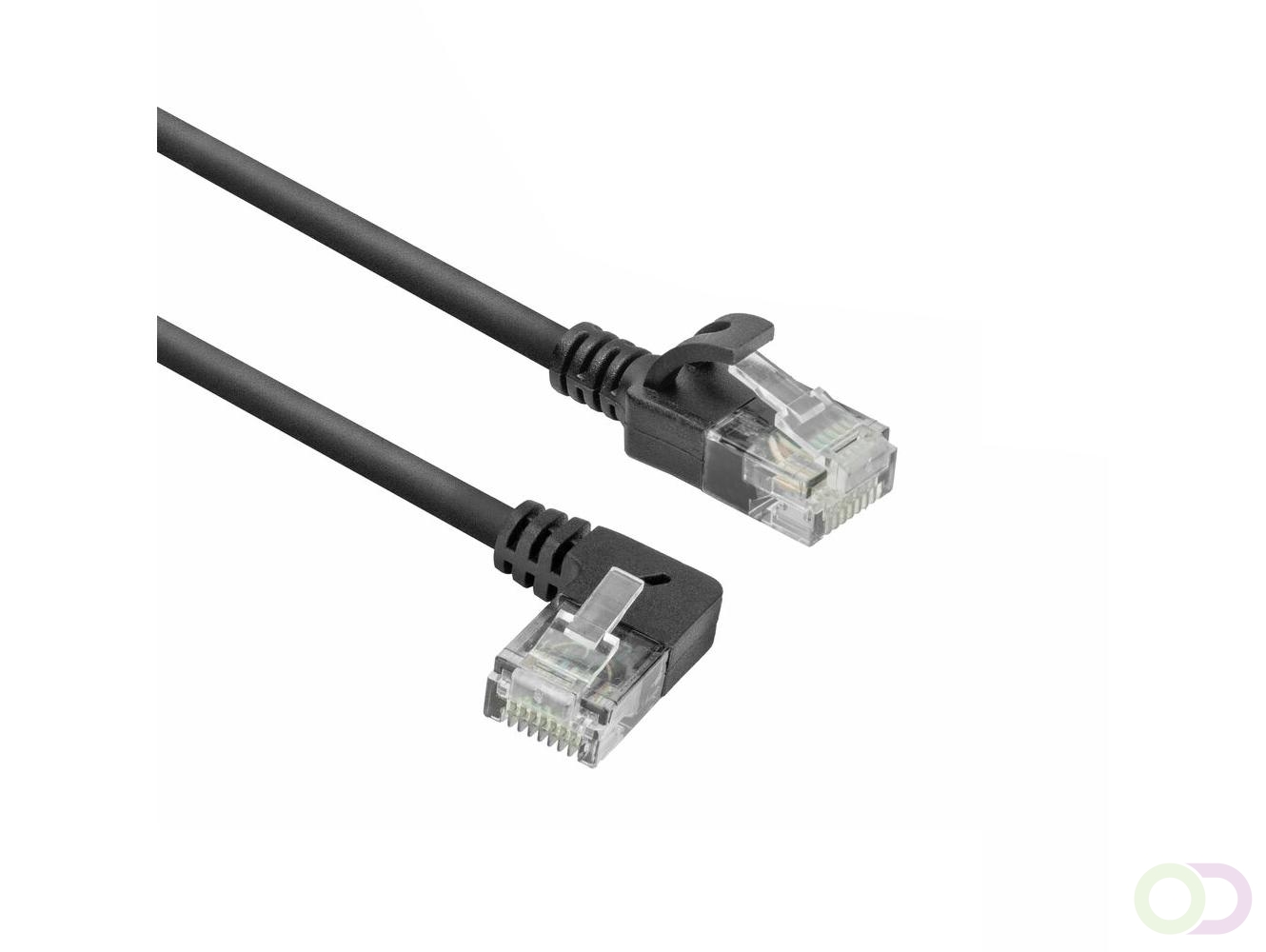ACT Zwarte 5 meter U/UTP CAT6A LSZH slimline patchkabel met RJ45 connectoren, recht naar 90?? haaks links (DC1905)