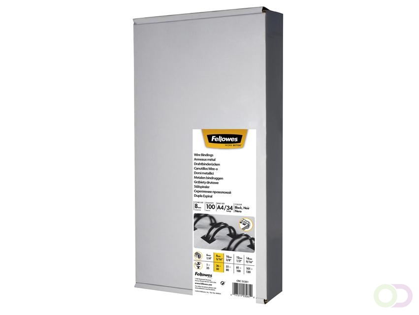 Draadrug Fellowes 8mm 34-rings A4 zwart 100 stuks