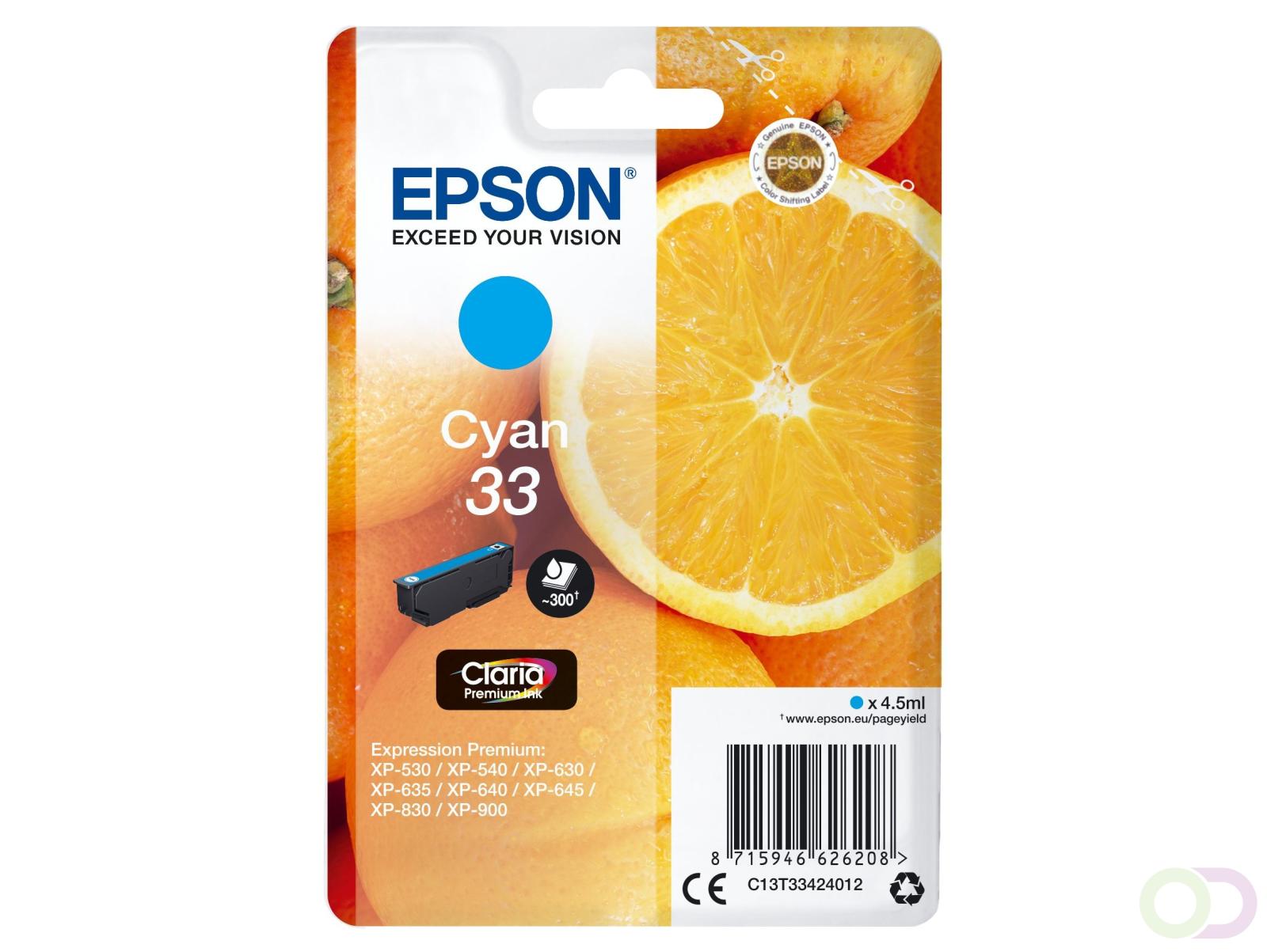 Epson Oranges Singlepack Cyan 33 Claria Premium Ink (C13T33424022)