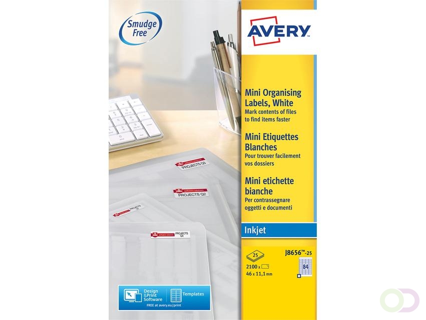 Etiket Avery J8656-25 46x11.1mm wit 2100 stuks