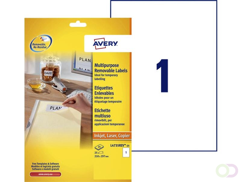 Etiket Avery L4735REV-25 210x297mm A4 wit 25 stuks