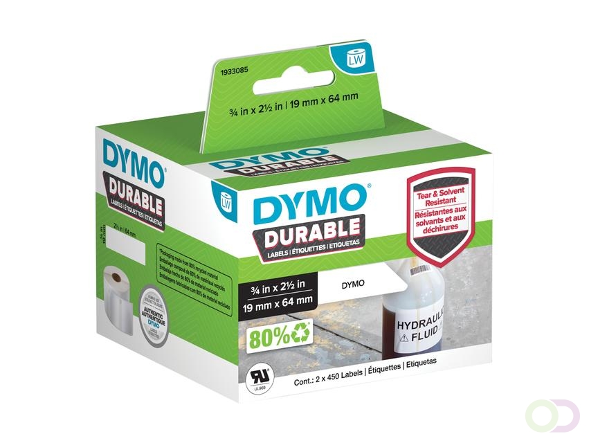 Etiket Dymo LabelWriter industrieel 19x64mm 2 rollen ?? 450 stuks wit