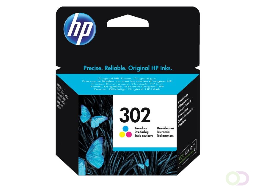 HP 302 originele drie-kleuren inktcartridge (F6U65AE)