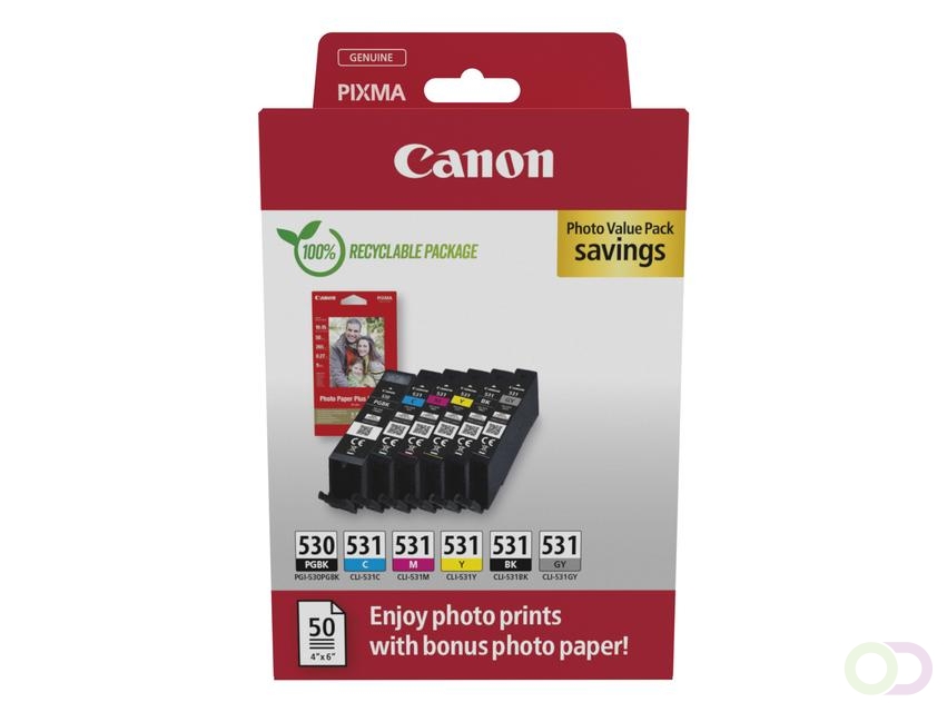 Canon Inktcartridge PGI-530 CLI-531 2 x zwart 4 kleuren
