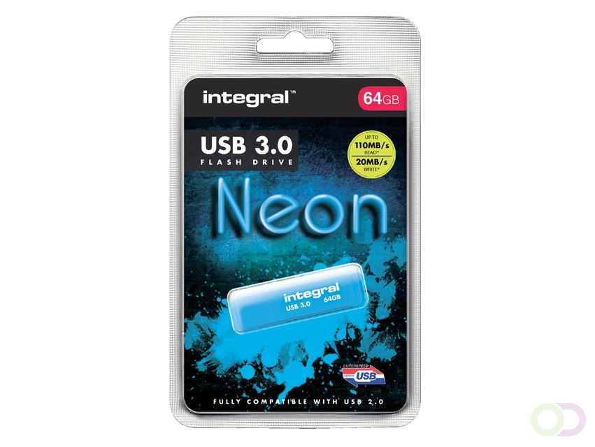 USB-stick 3.0 Integral 64GB neon blauw - Office-Deals.nl